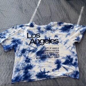 Blue and White Tie-Dye Los Angeles Cropped T-Shirt